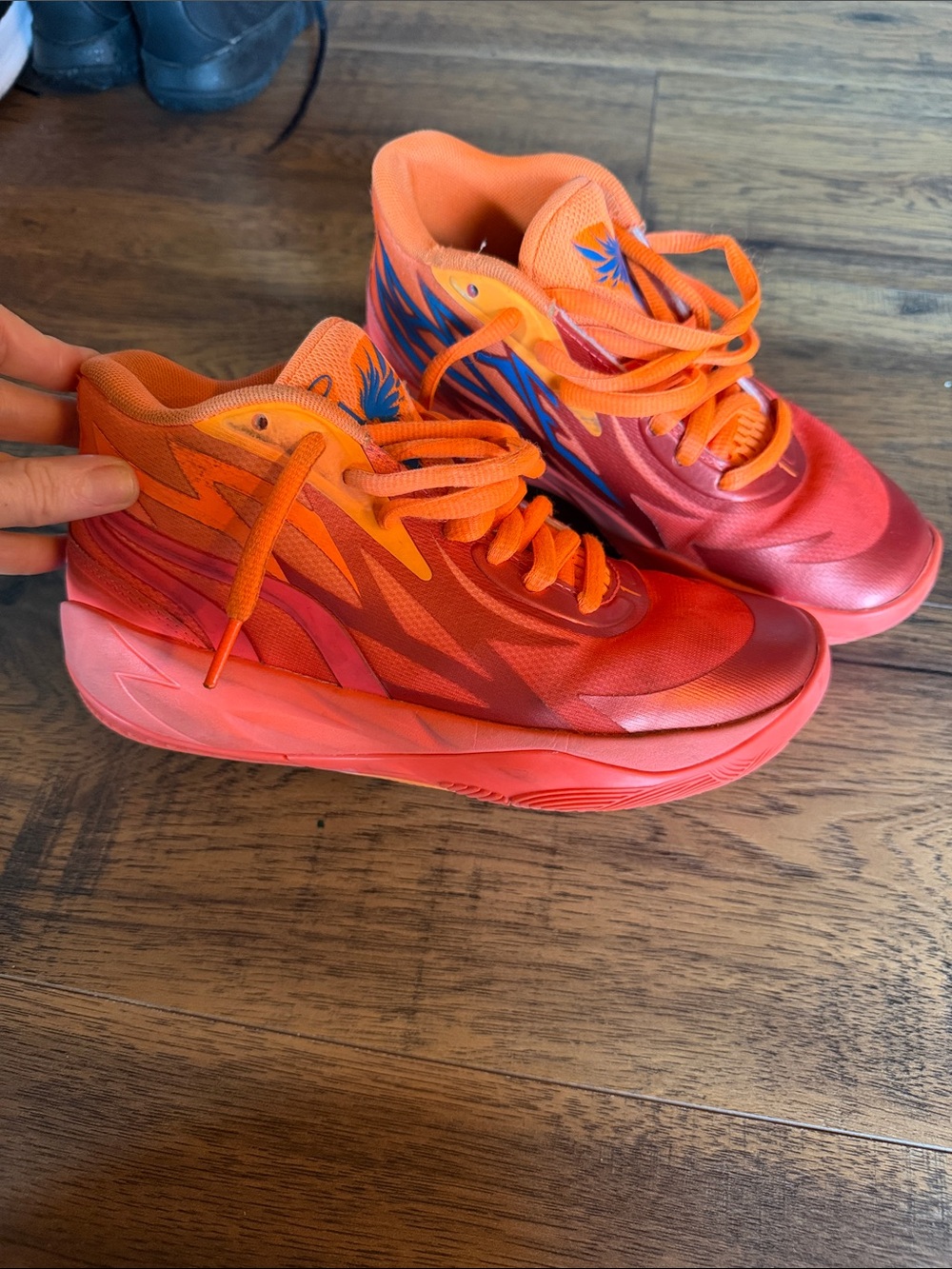 Youth Puma LaMelo Supernova Fire Coral and Red Athletic Sneakers